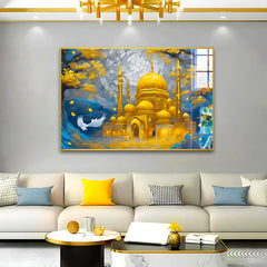 Beautiful Golden Islamic Mosque Acrylic Wall Paintings & Arts
