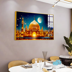 Beautiful Golden Islamic Mosque in Moon Light Acrylic Wall Paintings & Arts