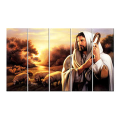 Jesus The Savior Spiritual Wall Painting On Canvas In Multiple Frames - 5 Panel Sets
