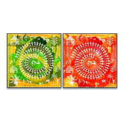 Sinuous Trailed Fluorescent Warli Art Wall Frames-Set Of 2