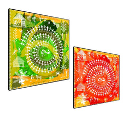 Sinuous Trailed Fluorescent Warli Art Wall Frames-Set Of 2