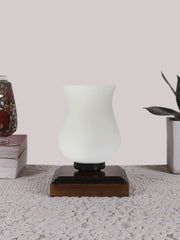 Milky Glass Table Lamp with wood Square Brown Base (NM42)