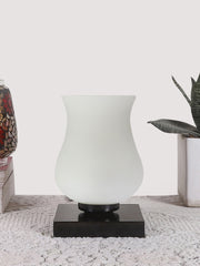 Milky Glass Table Lamp with wood Square Black Base (NM21)