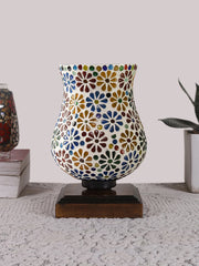 Mosaic Glass Table Lamp with wood Square Brown Base (NM31)