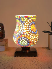 Mosaic Glass Table Lamp with wood Square Brown Base (NM39)