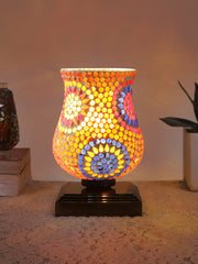 Mosaic Glass Table Lamp with wood Square Brown Base (NM35)