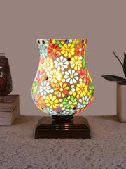 Mosaic Glass Table Lamp with wood Square Brown Base (NM31)