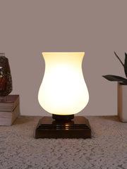 Milky Glass Table Lamp with wood Square Brown Base (NM42)