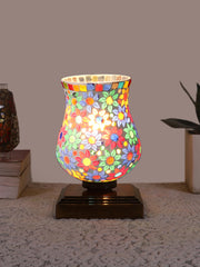 Mosaic Glass Table Lamp with wood Square Brown Base (NM41)