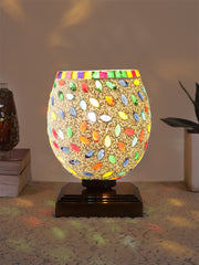 Mosaic Glass Table Lamp with wood Square Brown Base (NM33)