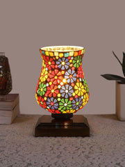 Mosaic Glass Table Lamp with wood Square Brown Base (NM29)