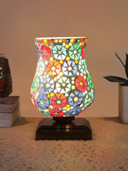 Mosaic Glass Table Lamp with wood Square Brown Base (NM38)