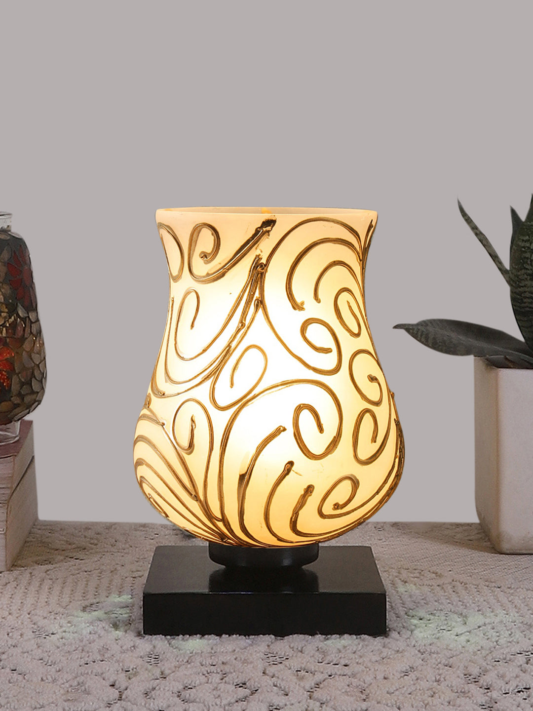 Mosaic Glass Table Lamp with wood Square Black Base (NM15)