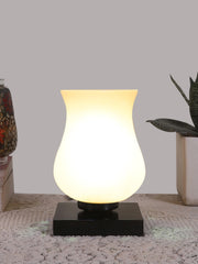Milky Glass Table Lamp with wood Square Black Base (NM21)