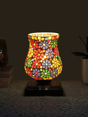 Mosaic Glass Table Lamp with wood Square Brown Base (NM29)