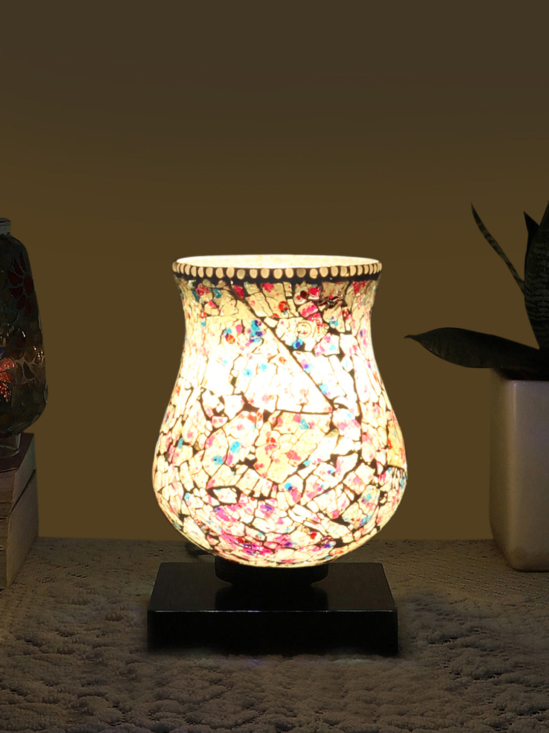 Mosaic Glass Table Lamp with wood Square Black Base (NM20)
