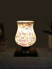 Mosaic Glass Table Lamp with wood Square Brown Base (NM32)