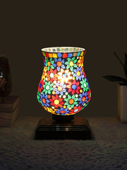 Mosaic Glass Table Lamp with wood Square Brown Base (NM41)