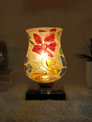 Mosaic Glass Table Lamp with wood Square Brown Base (NM36)