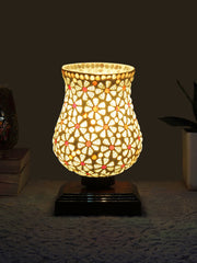 Mosaic Glass Table Lamp with wood Square Brown Base (NM28)