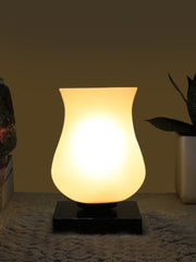 Milky Glass Table Lamp with wood Square Black Base (NM21)
