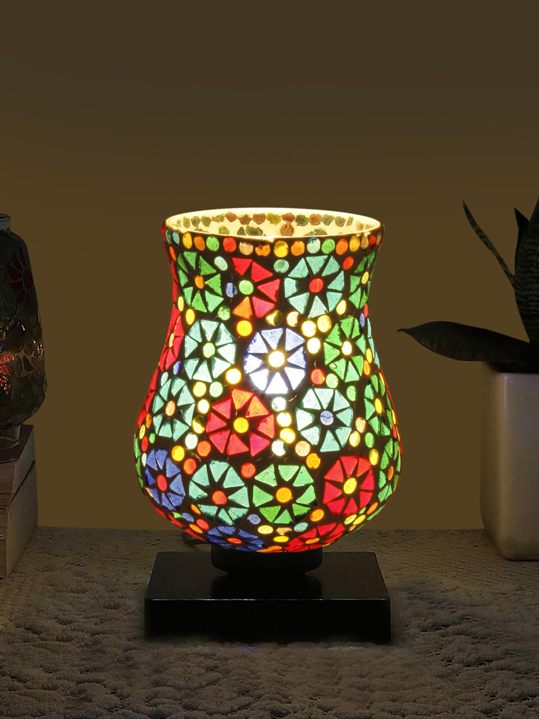 Mosaic Glass Table Lamp with wood Square Black Base (NM16)