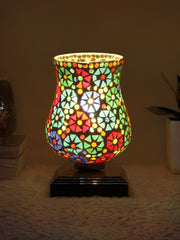 Mosaic Glass Table Lamp with wood Square Brown Base (NM38)