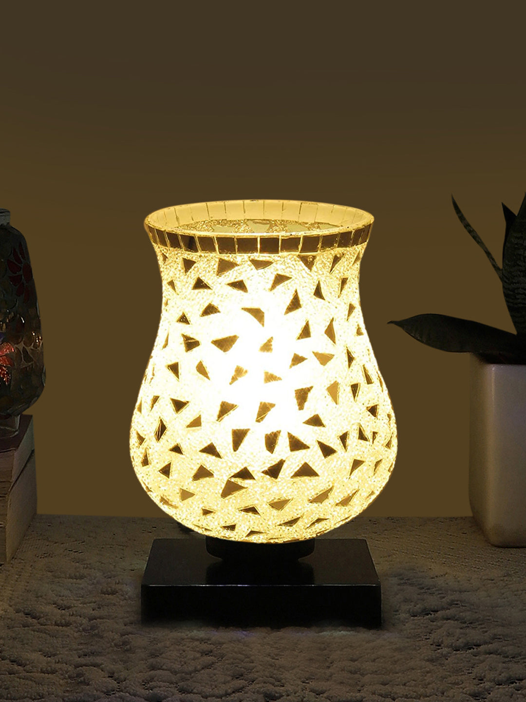 Mosaic Glass Table Lamp with wood Square Black Base (NM09)