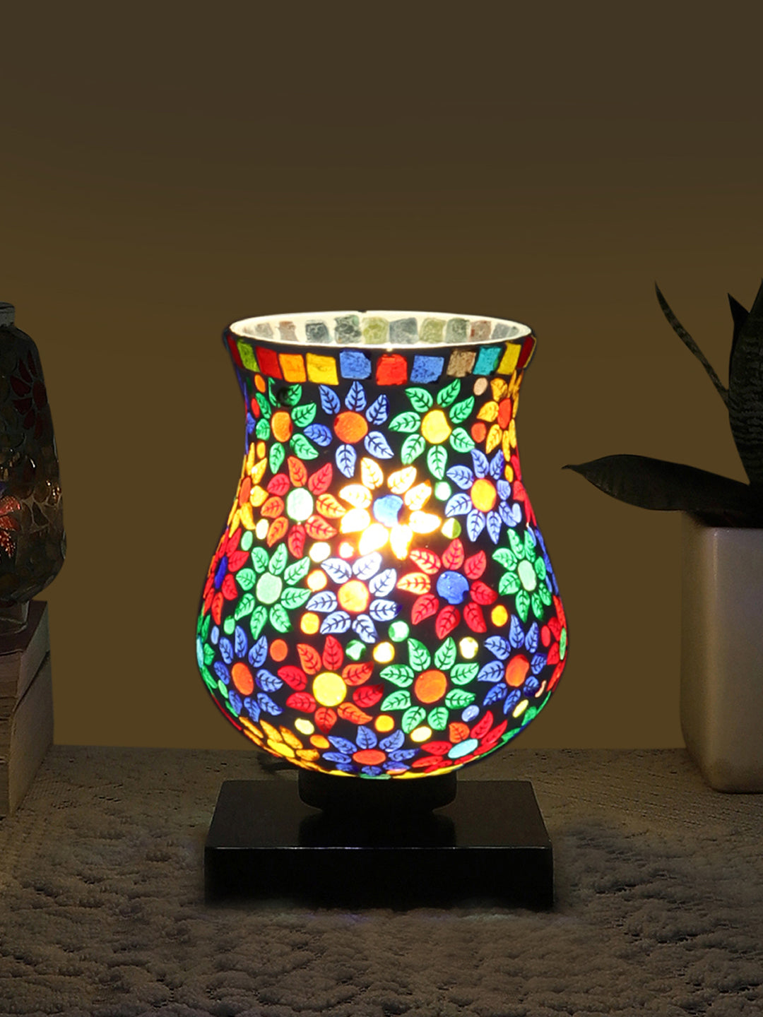 Mosaic Glass Table Lamp with wood Square Black Base (NM19)
