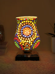 Mosaic Glass Table Lamp with wood Square Brown Base (NM39)