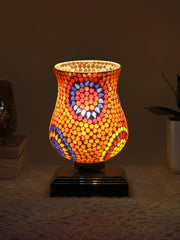 Mosaic Glass Table Lamp with wood Square Brown Base (NM35)