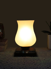 Milky Glass Table Lamp with wood Square Brown Base (NM42)