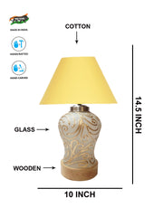 Conical Yellow Cotton Shade Lamp with Wood & Mosaic Glass Base