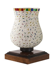 Mosaic Glass Table Lamp with wood Square Brown Base (NM40)