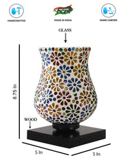 Mosaic Glass Table Lamp with wood Square Black Base (NM10)