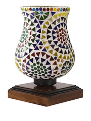 Mosaic Glass Table Lamp with wood Square Brown Base (NM39)