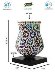 Mosaic Glass Table Lamp with wood Square Black Base (NM16)