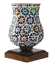 Mosaic Glass Table Lamp with wood Square Brown Base (NM38)