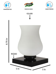 Milky Glass Table Lamp with wood Square Black Base (NM21)