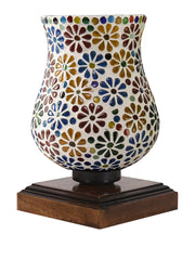 Mosaic Glass Table Lamp with wood Square Brown Base (NM31)