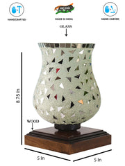 Mosaic Glass Table Lamp with wood Square Brown Base (NM30)