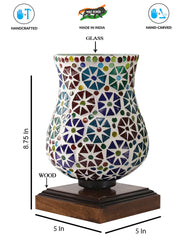 Mosaic Glass Table Lamp with wood Square Brown Base (NM38)