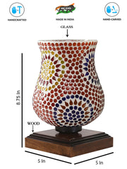 Mosaic Glass Table Lamp with wood Square Brown Base (NM35)