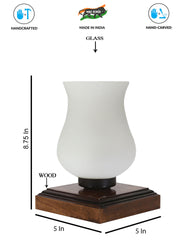 Milky Glass Table Lamp with wood Square Brown Base (NM42)