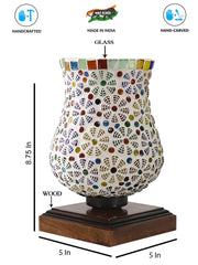 Mosaic Glass Table Lamp with wood Square Brown Base (NM29)
