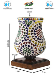 Mosaic Glass Table Lamp with wood Square Brown Base (NM39)