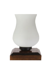 Milky Glass Table Lamp with wood Square Brown Base (NM42)