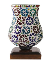 Mosaic Glass Table Lamp with wood Square Brown Base (NM38)