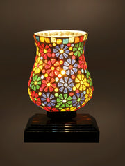Mosaic Glass Table Lamp with wood Square Brown Base (NM29)