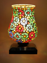 Mosaic Glass Table Lamp with wood Square Brown Base (NM38)